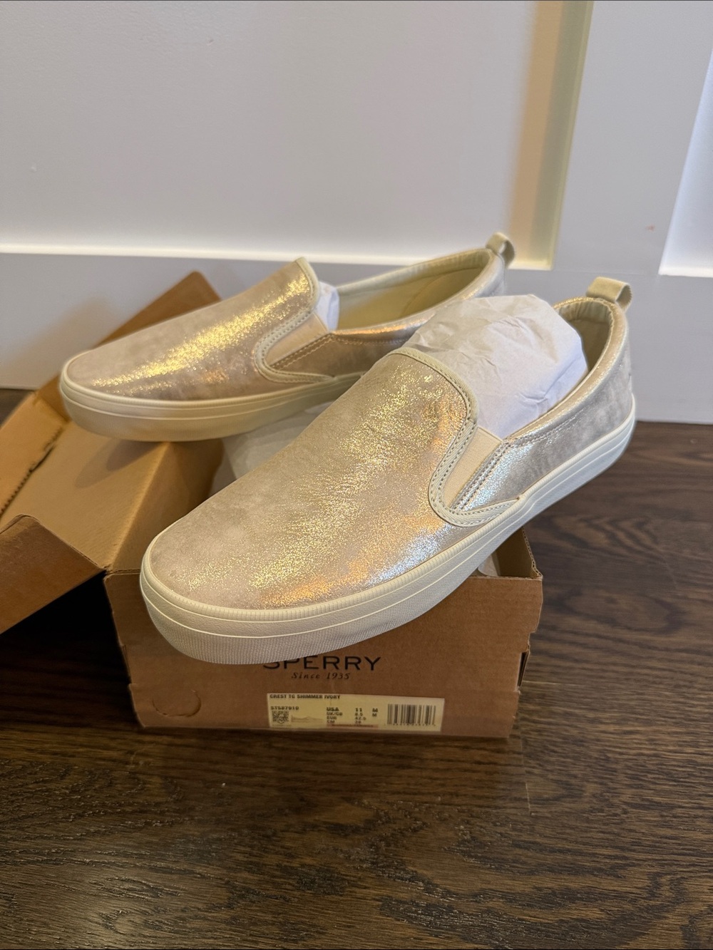 Sperry Women's Iridescent Slip-Ons- Pearl Sheen